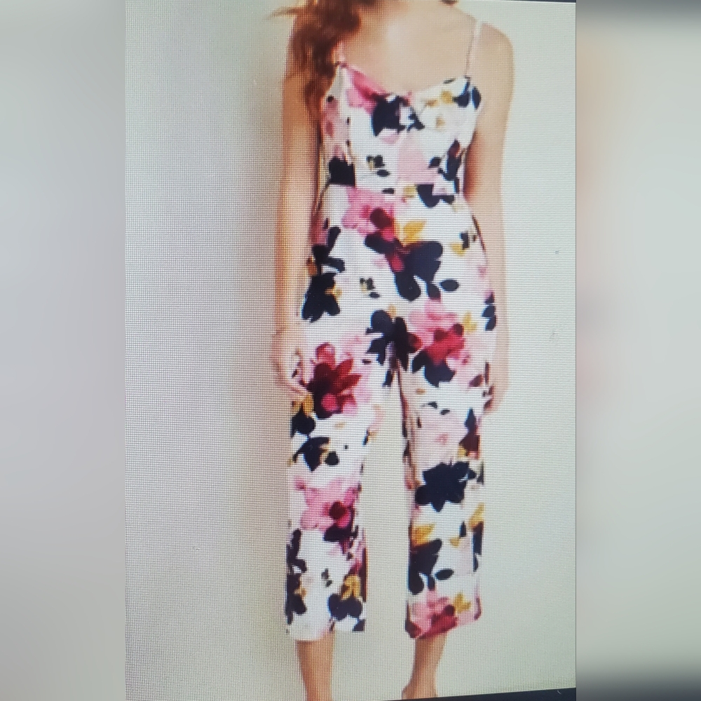 Old Navy Pink & Navy Blue Floral Print Jumpsuit